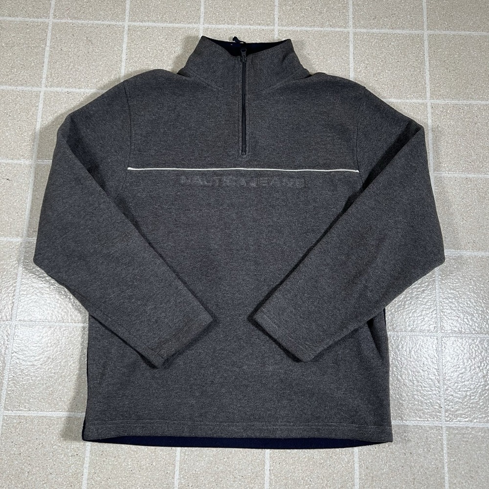 Vintage Nautica Jeans Co Spell Out Fleece 1/4 Zip Pullover Sweater Quarter Sz M